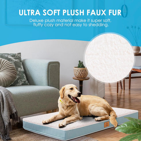Orthopedic Dog Bed for Extra Large Dogs, Waterproof Plush Crate Bed with Removable Cover, 41 x 27 Inches, Blue