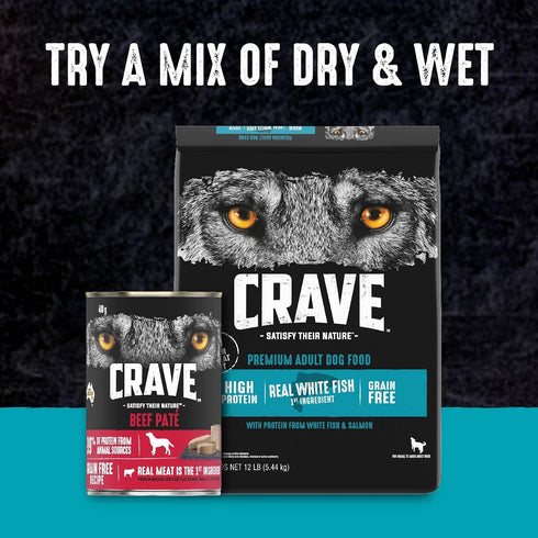 CRAVE Grain Free High Protein Adult Dry Dog Food, White Fish & Salmon, 12 lb. Bag