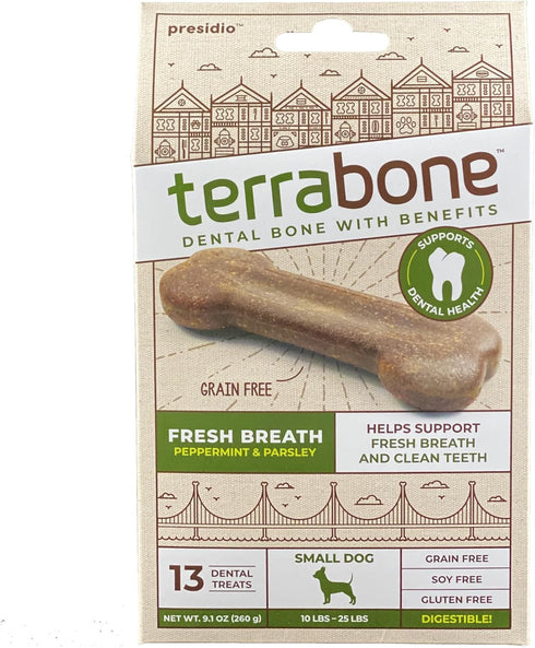 Presidio Terrabone Dental Chews, Small Dog Teeth Cleaning Treat, 13 Treats
