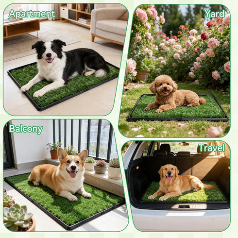 Puffluv Tray,16"x20" 2 Dog Grass Pad with Dog Litter Box, Artificial Turf Potty System with Reusable Grass Patches +
