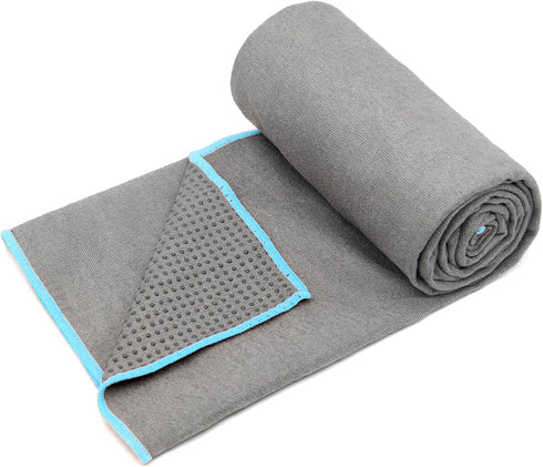 Hot Yoga Towel - Microfiber Non Slip Yoga Mat Towel with Grip Dot Sweat Absorbent Towel for Hot Yoga, Pilates and Fitness 72" x 24", Grey/Blue by Eunzel