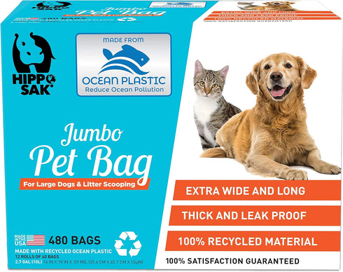 Hippo Sak Extra Large Pet Poop Bags with Dispenser, Made with Ocean