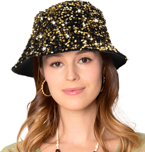 Womens Sequin Bucket Hat, Shiny Glitter Sun Hats for Party, Girls Teens Travel Cap