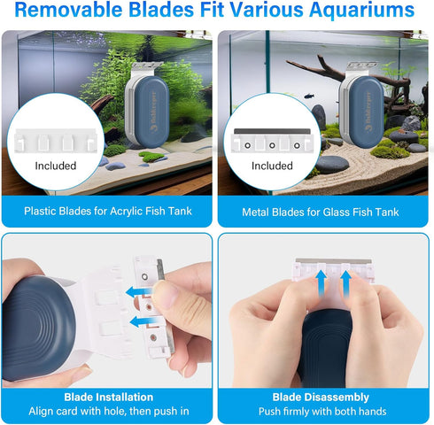 2 0.2-0.7 Inch fishkeeper Magnetic Aquarium Glass Cleaner, Fish Tank Algae Scraper Cleaner Tools with Detachable Blades