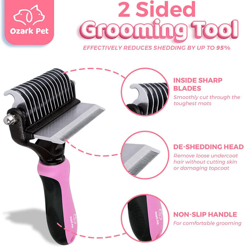 Dog Brush and Cat Brush with Deshedding Tool, Dematting Undercoat Brush for Dogs, Reduces Shedding Up to 95% (Pink