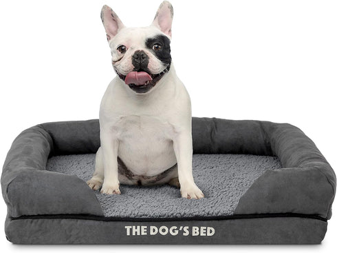 The Dog’s Bed Orthopedic Small Plush Grey Dog Bed, Memory Foam for Pain Relief, Waterproof Washable Cover