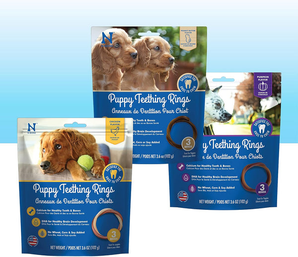 N-Bone Puppy Teething Rings Variety Pack - 3 Count Bag, Chicken, Pumpkin & Peanut Butter Flavor, Total 3 Bags, 10.8-oz