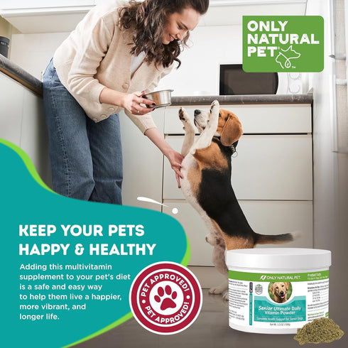 Only Natural Pet Senior Ultimate Daily Canine Vitamin Supplement, 5.3 oz Turkey Flavored Powder, Made in USA