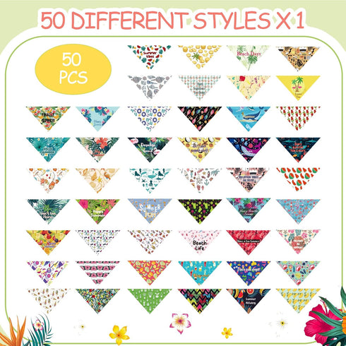 50 Summer Chunful Pcs Dog Bandanas Bulk Flora Dog Bandanas Pet Triangle Scarf Bib Seasonal Pet Costume Adjustable Cat