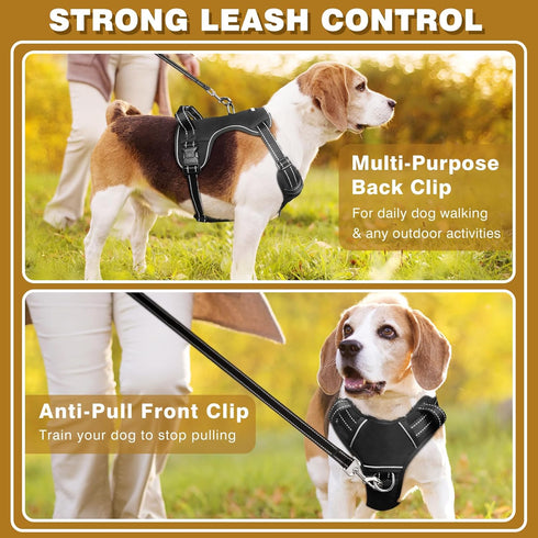 WINSEE Dog Harness No Pull with Collar, Adjustable Reflective Oxford Vest, Front/Back Leash Clips for All Dog Sizes