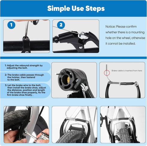 V-Type Bike Brake Set, Complete Universal Front and Rear MTB Brake, Includes Cables, Wrenches