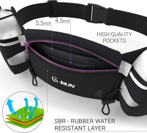 Hydration Running Belt with Bottles - Water Belts for Men and Women, iPhone Running Belt, Fuel Marathon Waist Pouch