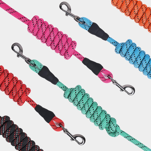 VIVAGLORY 5ft Strong Rope Dog Leash, Thick Neoprene Padded Handle, Durable Reflective for Medium Large Dogs