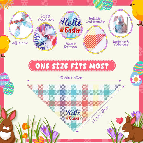100 Sweetude Pcs Easter Plaid Dog Bandanas Bulk with Sayings Easter PET Scarf Bibs Adjustable Washable Kerchief Holiday