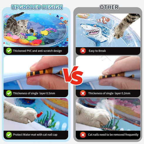 0.5mm Cat Water Mat,Upgrade Thickened Anti-Scratch Cat Water Sensory Play Mat,Unbreakable Interactive Cat Playing