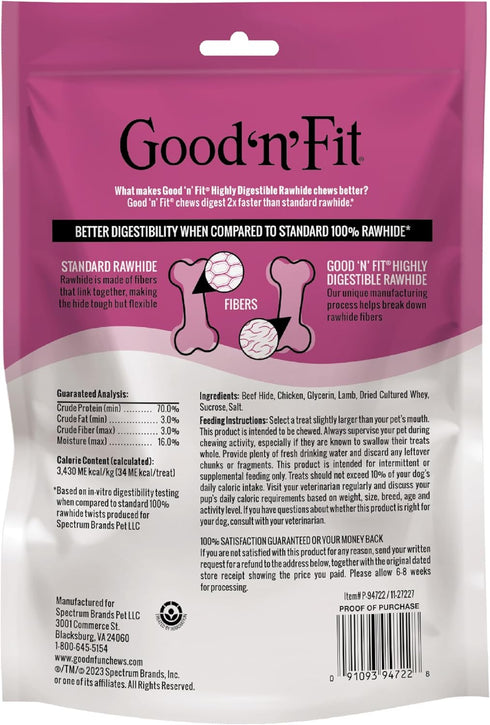Good 'n' Fit Twist Sticks Made with Real Lamb, 15 Count, Treat Your Dog to Long-Lasting and Highly Digestible Rawhide Chews