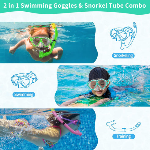 Gintenco Kids Snorkel Set, Unisex Diving Mask and Dry Top Snorkel Combo for Children