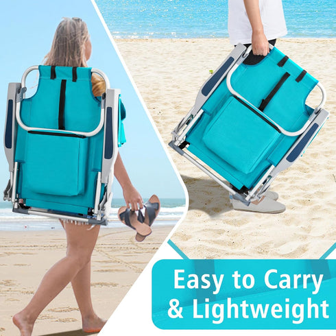 Generic Backpack 5 Beach Chairs Low Position Beach Chair with Pouch Straps Folding Lightweight Reclining Aluminum Lay