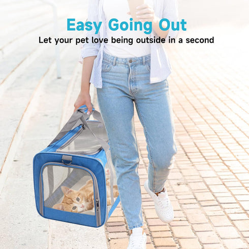 Large Blue Cat Carrier for Small, Medium, and Large Cats, Portable Soft Travel Carrier, Airline Approved Cat Bag