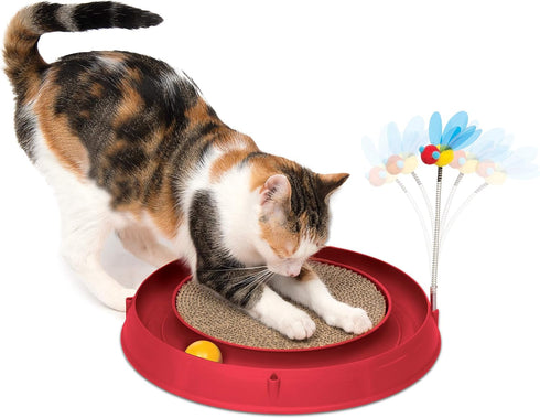 Catit Play Circuit Ball Cat Toy with Scratch Pad and Catnip Toy - Red, 43000