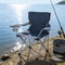 Generic Quad Folding Camp Chair with Cup Holder, Dark Blue, Heavy-Duty Steel Frame,