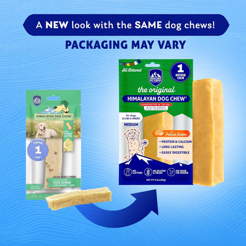 Himalayan Dog Chew Original Yak Cheese Chew - Peanut Butter, 1 Medium Stick, Gluten Free, Healthy Treats