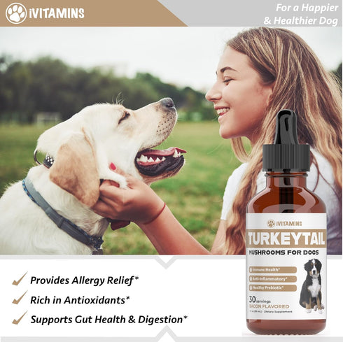 Turkey Tail Mushroom for Dogs - Immune System Boost, Healthy Prebiotic, Dog Mushroom Supplements, 1 fl oz