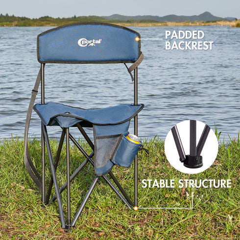 PORTAL Extra Large Quick-Folding Tripod Stool with Backrest - Ideal for Fishing and Camping