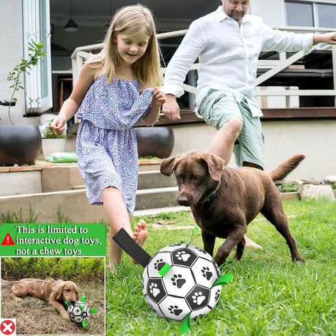 Dog Soccer Ball Toys with Straps - 8 Inch Large Herding Ball for Tug of War, Birthday Gifts, Water Toy for Medium Large