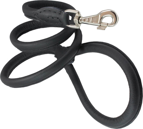 Dogs My Love 4ft Long Round Genuine Rolled Leather Dog Leash, Black, Large: 1/2"