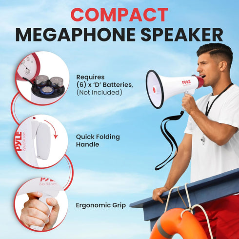 Pyle 40 Watt Professional Megaphone with Clear Sound, Ergonomic Grip, Indoor & Outdoor Use
