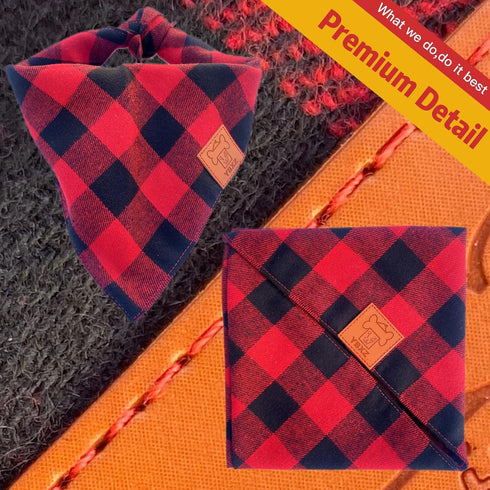 Buffalo Plaid Dog Bandanas 1 Pack, Red Flannel Triangle Bibs Scarfs for Small Medium Large Dogs and Cats, Washable