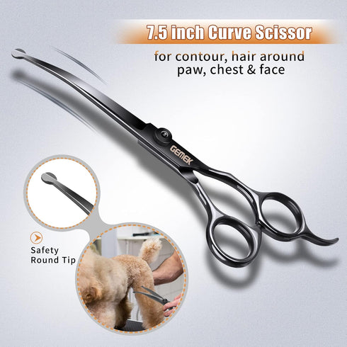 6 1 Dog Grooming Scissors Kit with Safety Round Tips, GEMEK Professional in Grooming Scissors for Dogs, Heavy Duty