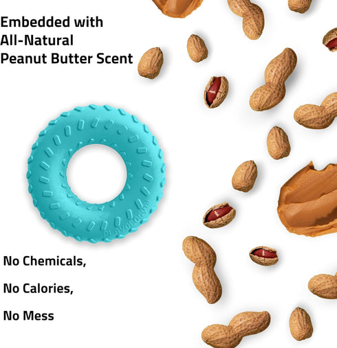 Playology Durable Dog Toys Dual Layer Ring Chew Toy, Peanut Butter Scented Blue Toy for Medium Dogs