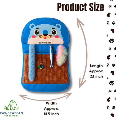 27 Inch Cat Wall Mat with Charms - Soft Felt Play Pad & Storage (Blue Bear)