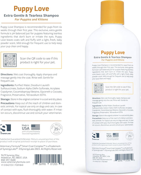 17 oz 6 Veterinary Formula Smart Coat Complex Puppy Love Extra Gentle Tearless Shampoo, Fl for Pups Over Weeks