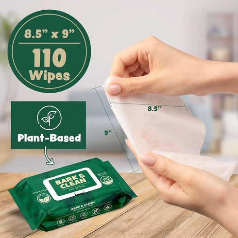 Dog Wipes for Cleaning and Deodorizing - 110 8.5" x 9" Bamboo Pet Wipes - Compostable, Hypoallergenic, Alcohol Free, and Paraben Free Dog Grooming Wipes