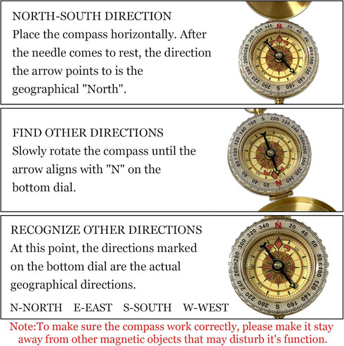 Vintage Waterproof Brass Compass for Hiking Navigation Camping Survival Compass Metal Compass with Luminous