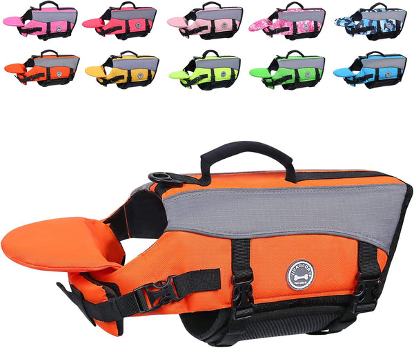 VIVAGLORY Front Float Dog Life Vest, Dog Jacket for Swimming & Boating, Ripstop & Buoyancy for Puppy, XXS, Bright Orange
