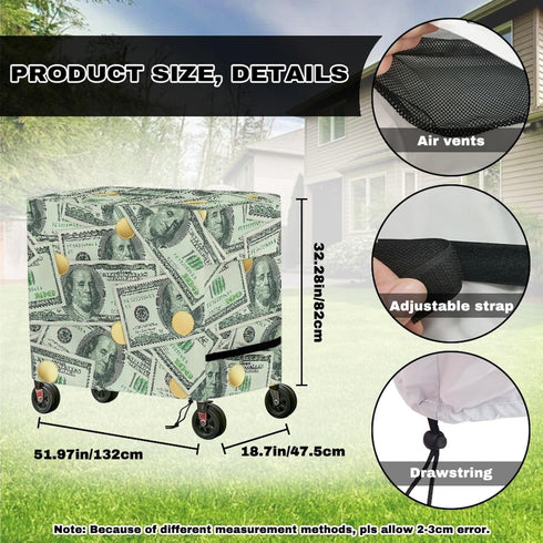 Xumfabuy 80 Rolling Cooler Cart Cover Dollar Print Ice Chest Cover Fits Most Outdoor Utility Cart and QT Drink Cooler