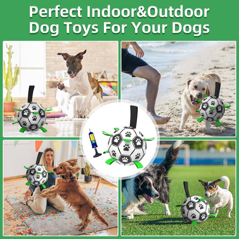 Dog Soccer Balls Toy with Bell Inside, Outdoor Interactive Tug of War Toy for Small and Medium Dogs