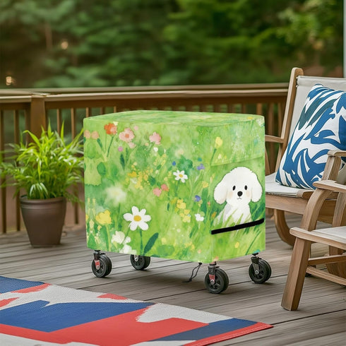 Xumfabuy 80-100 Patio Cooler Cover, Outdoor Bar Cart Cover for Quart Rolling Ice Chest Cooler, Grass Print Cart Covers