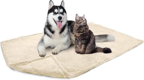 PetAmi Fluffy Waterproof Dog Blanket for Large Dogs - Soft Warm Sherpa Throw, Reversible Cat Blanket, Washable (Beige
