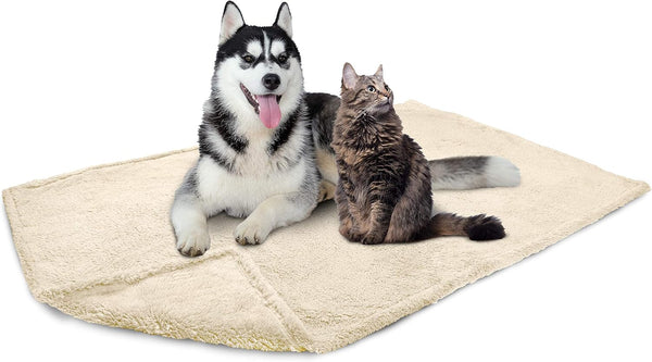 PetAmi Fluffy Waterproof Dog Blanket for Large Dogs - Soft Warm Sherpa Throw, Reversible Cat Blanket, Washable (Beige