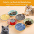Ceramic Cat Bowls Set of 6, Floral Series Colorful Dishes with Non-Slip Mat, 5.75" Shallow Wide Cat Food Plate