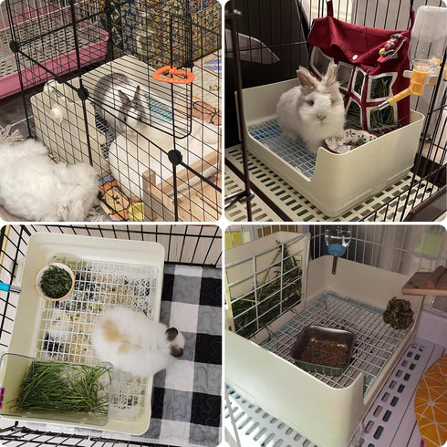 6 Chinchillas Fhiny Large Rabbit Litter Box for Cage, Plastic Guinea Pig Ltter Pan with PCS Disposable Pee Pads Potty