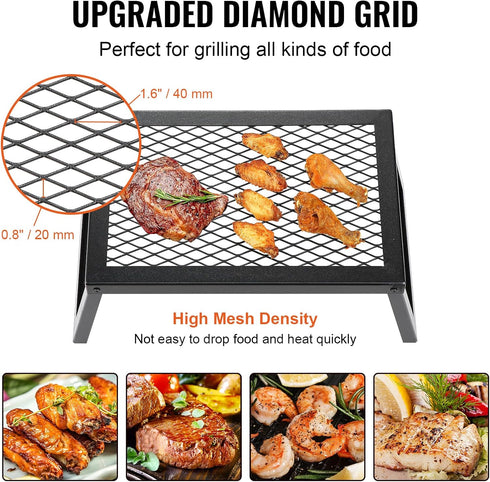 VEVOR Folding Campfire Grill, 18" Portable Camping Grates Over Fire Pit, Heavy Duty Steel Mesh Grate