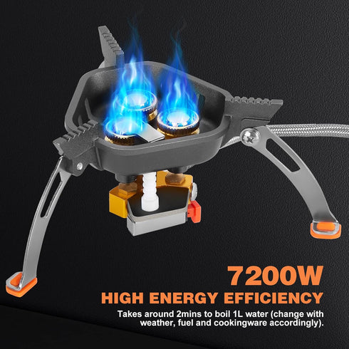 WADEO 7200W Windproof Camping Stove: Portable Gas Stove with Piezo Ignition, Carry Case for Outdoor Hiking