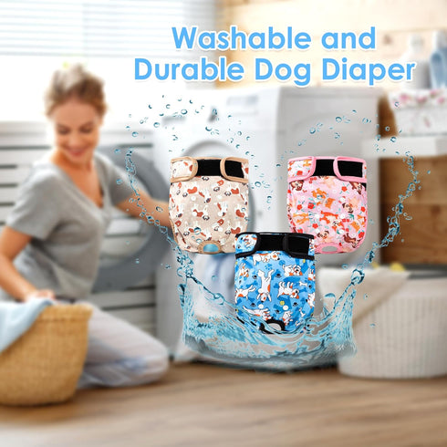 3Pack Reusable Diapers for Female Dog, Washable Diaper for Doggie,Highly Absorbent Dog Diaper,Adjustable Leakproof