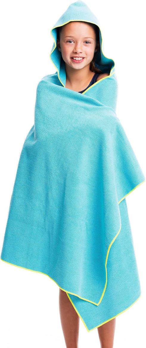 Swimming Flow Quick Dry Swim Towel with Hood - Microfiber Hooded Towel for Competitive and Other Water Sports (Blue)